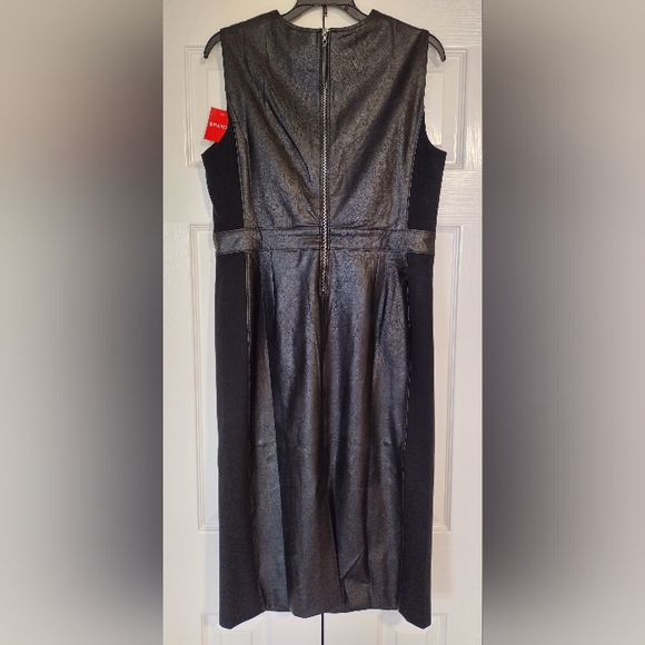 SPANX Faux Leather Combo Fitted Sheath Stretch Dress Luxe Black Size Large - Picture 2 of 13